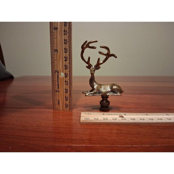 Deer Lamp Finial Shade Topper Gold Brass Buck Antlers Large Tall Detailed Retro - Picture 9 of 9